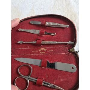 Vintage Manicure Kit in Red Leather Zip Case Miller's Forge